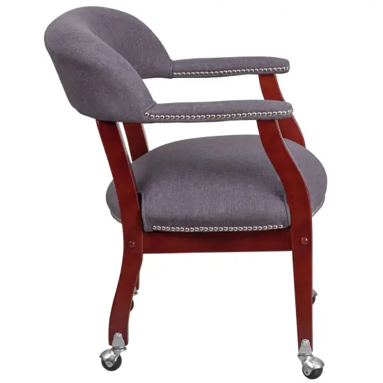 Emma and Oliver Conference Chair with Accent Nail Trimand Casters Gray Fabric {5}