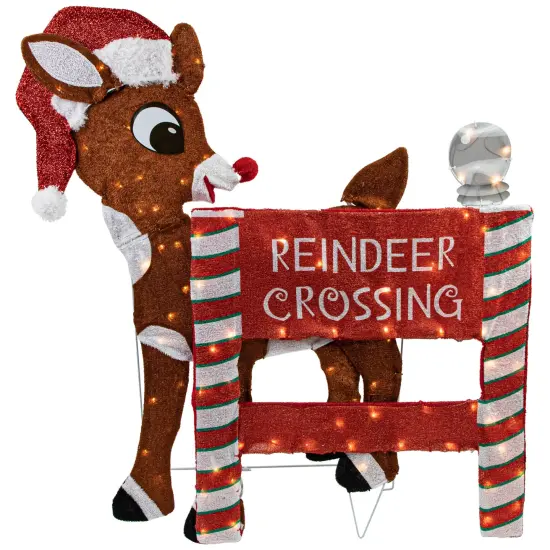 Northlight LED Lighted Rudolph Reindeer Crossing Outdoor Christmas Sign - 36" - Warm White Brown {1}