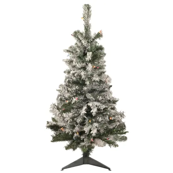 Northlight 3' Pre-Lit Medium Flocked Artificial Christmas Tree - Multi-Color Lights Green {1}