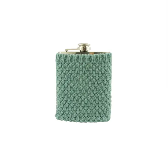 Wild Eye Stainless Steel Drinking Flask with Cozy Robin's Egg Blue Knit Sweater - 7 oz Metallic {1}