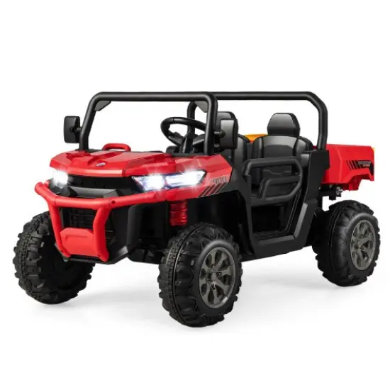 Steel 2-Seater Kids Dump Truck with Remote, Shovel and Off-Road Performance Red {1}
