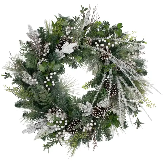 Northlight Real Touch&trade;️ Frosted Pinecones and Berries Christmas Wreath - 36" - Unlit Green {1}