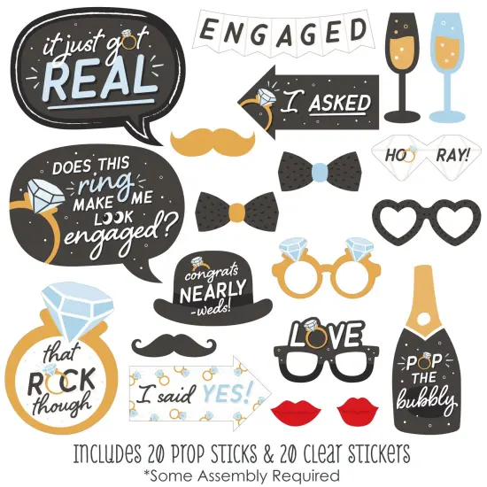 Big Dot of Happiness Just Engaged - Black and White - Engagement Party Photo Booth Props Kit - 20 Count {3}