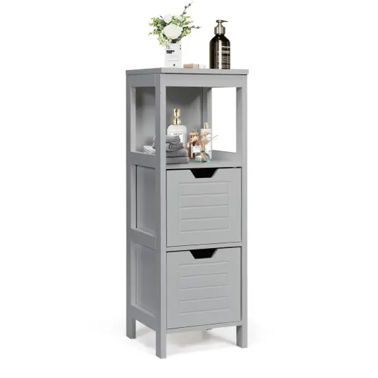 Bathroom Wooden Floor Cabinet Multifunction Storage Rack Stand Organizer Grey {6}