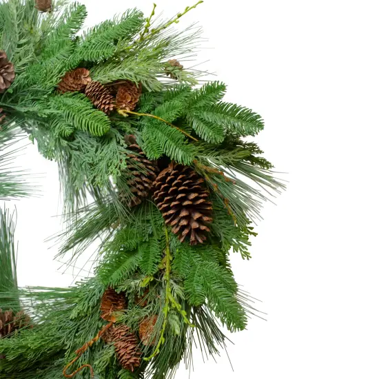 Northlight Pine Cone and Cedar Artificial Christmas Wreath - 32-Inch, Unlit Green {5}