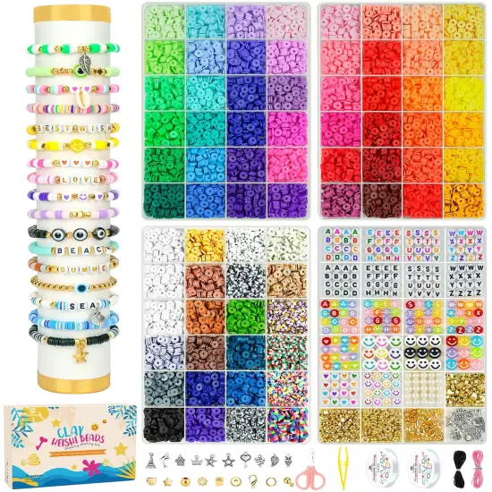 15000 Pieces Clay Beads Bracelet Making Kit, 4 Boxes 72 Colors Friendship Clay Beads Bracelet Kit with Charms Kit for Jewelry Making, DIY Arts and Crafts Gifts for Kids and Adults {1}