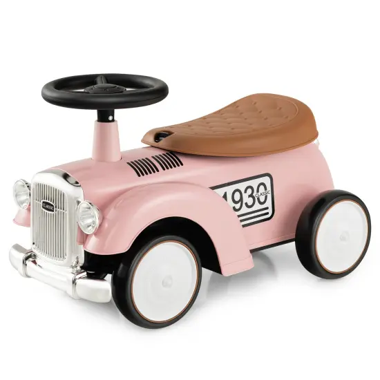 Kids Sit To Stand Vehicle With Working Steering Wheel And Under Seat Storage Pink {4}