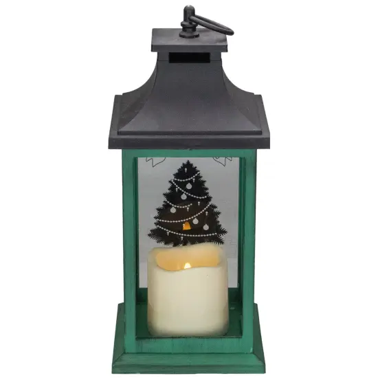 Northlight LED Candle With Christmas Tree Lantern - 12" - Green and Black {4}
