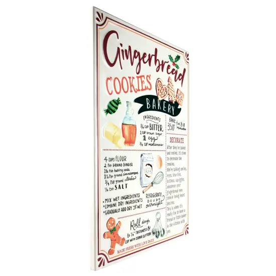 Northlight 17.25" Gingerbread Christmas Cookies Recipe Metal Wall Plaque Sign White {4}