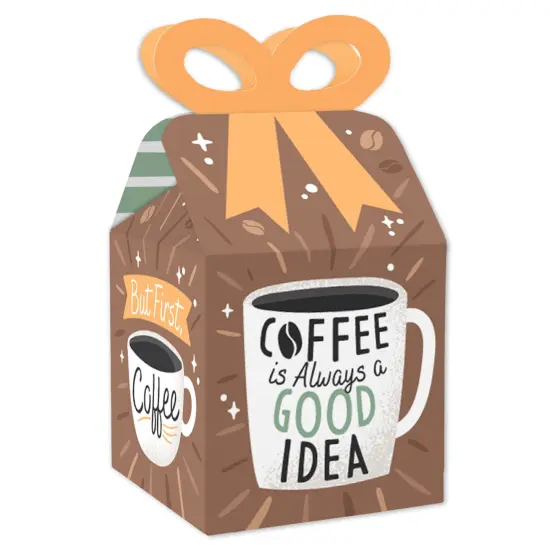 Big Dot of Happiness But First, Coffee - Square Favor Gift Boxes - Cafe Themed Party Bow Boxes - Set of 12 {1}