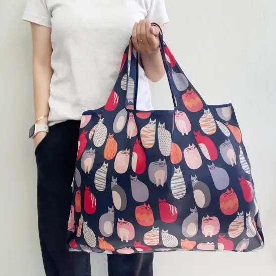 Wrapables Large Foldable Tote Nylon Reusable Grocery Bags Stylish Kitties {5}