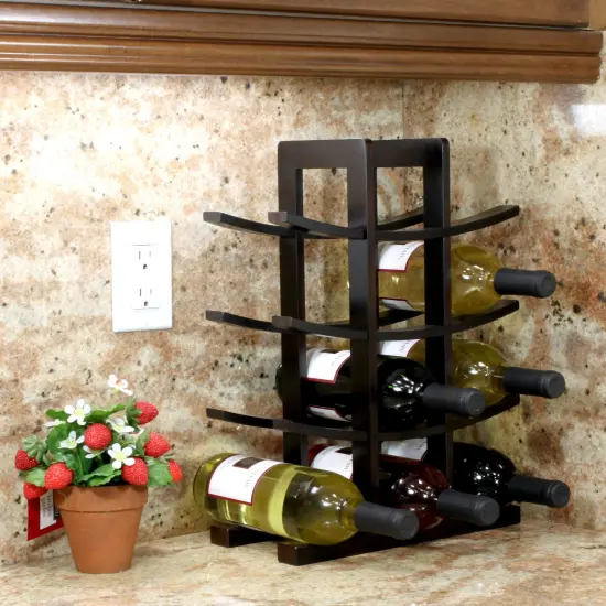 Oceanstar 12-Bottle Dark Espresso Bamboo Wine Rack Black {3}
