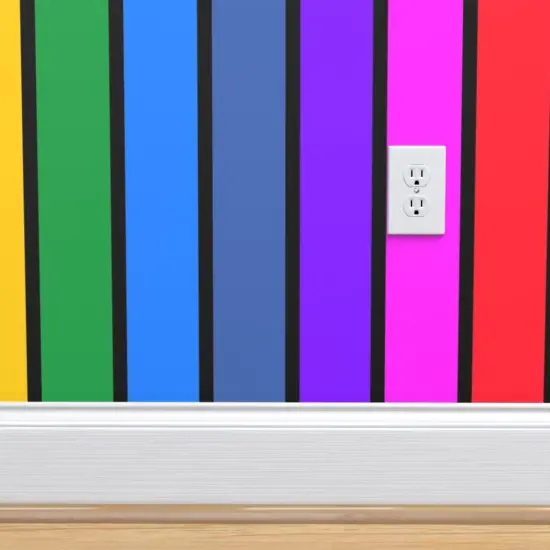Pre-Pasted Wallpaper 2FT Wide Rainbow Vertical Stripe Bright Black Striped Large Scale Dopamine Home Pride Lgbtqia Custom Pre-pasted Wallpaper by Spoonflower {4}