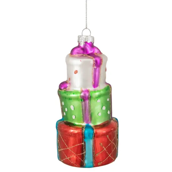 Northlight 4.5" Multi-Color Stacked Presents Glass Christmas Ornament Red {4}