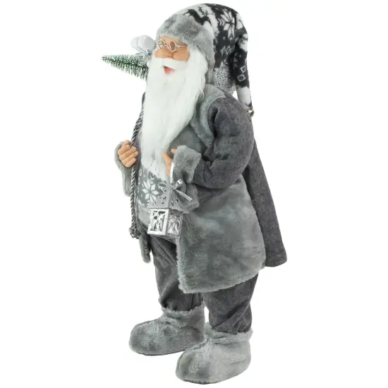 Northlight 24" Gray and White Santa Claus with Lantern Christmas Figure {4}