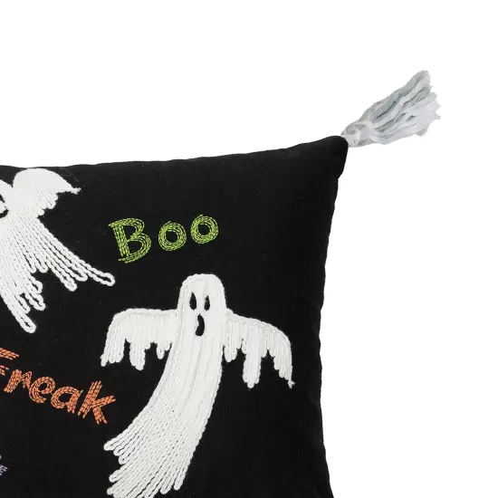 "Boo! Freak Out!" Flyi Ghosts Halloween Accent Pillow 13" x 20" w/ White Tassels {3}