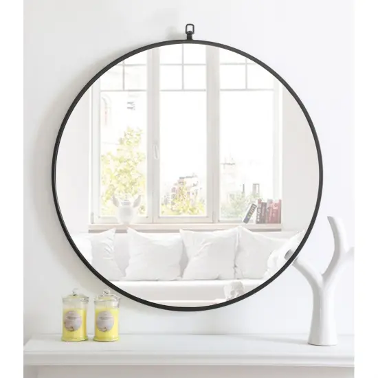 Metal frame Round Mirror with decorative hook 32 inch Black finish {2}