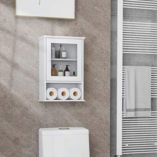Bathroom Wall Mounted Adjustable Hanging Storage Medicine Cabinet White {2}