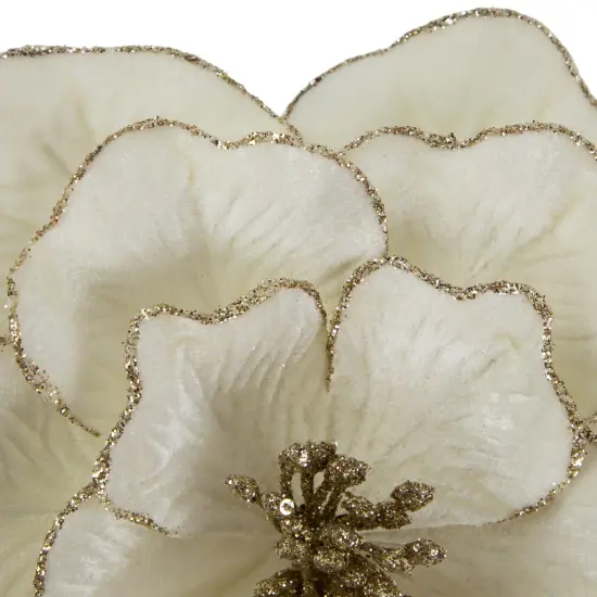 Northlight 24" Glittered Cream Magnolia Christmas Stem Spray Ivory {5}