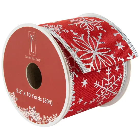 Northlight Shimmering Red with Silver Snowflakes Wired Craft Christmas Ribbon 2.5" x 10 Yards {1}