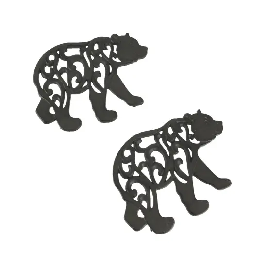 Set of 2 Black Enamel Cast Iron Bear Kitchen Trivets Lodge Decor {1}