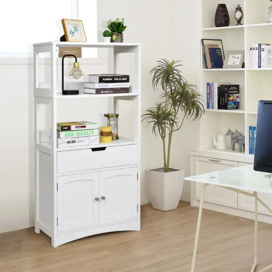 Bathroom Storage Cabinet with Drawer and Open Shelf and 2-Door Cabinet White {3}