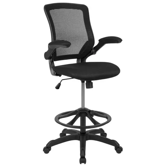 Emma and Oliver Mid-Back Mesh Ergonomic Drafting Chair with Foot Ring and Flip-Up Arms Dark Gray {7}
