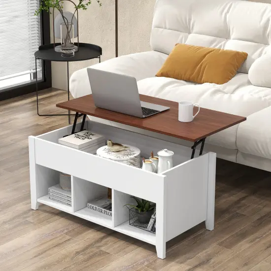 Lift Top Coffee Table with Hidden Storage Compartment White {2}