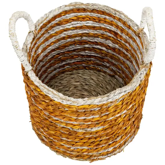 Northlight Set of 4 Striped Woven Seagrass Round Baskets with Handles 13.5" Gray {6}