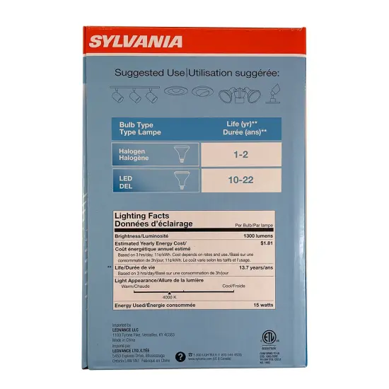 Sylvania 15W PAR38 LED Cool White Flood 40deg 1300LM bulb - 120w Replacement {3}