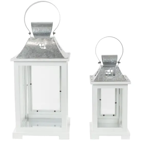 Northlight Wooden Candle Lanterns with Galvanized Metal Tops - 19.5" - White - Set of 2 {6}