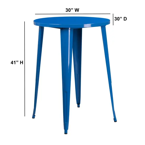 Emma and Oliver Commercial Grade 30" Round Colorful Metal Indoor-Outdoor Bar Height Dining Table Blue {3}