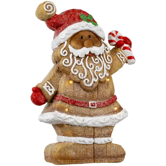 Northlight LED Lighted Gingerbread Santa with Candy Cane Christmas Figure - 15" Brown {6}