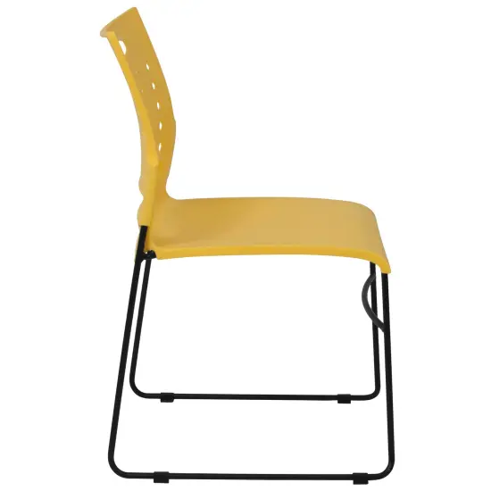 Emma and Oliver Home Office Plastic Accent Sled Base Stack Chair - Air-Vent Back Yellow {5}