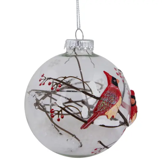 Northlight Cardinals Snowy Winter Scene Glass Ball Christmas Ornament - 4" - Red Clear {5}