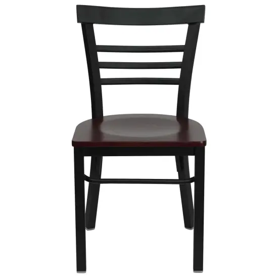 Emma and Oliver 2 Pack Three-Slat Ladder Back Metal Restaurant Chair Mahogany/BlackMetal {2}