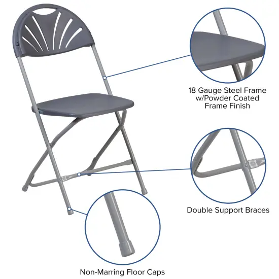 Emma and Oliver 2 Pack Wedding Party Event Fan Back Plastic Folding Chair Home Office Charcoal {2}