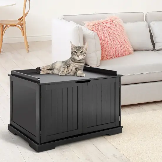 Cat Litter Box Enclosure with Double Doors for Large Cat and Kitty Black {6}