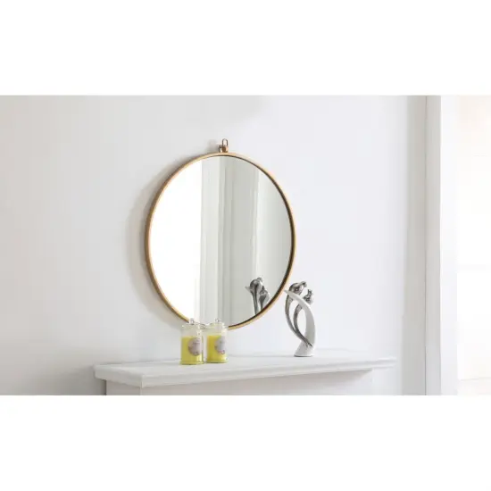 Metal frame Round Mirror with decorative hook 24 inch Brass finish {4}