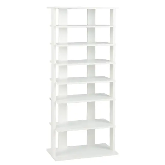 7-Tier Dual 14 Pair Shoe Rack Free Standing Concise Shelves Storage White {1}