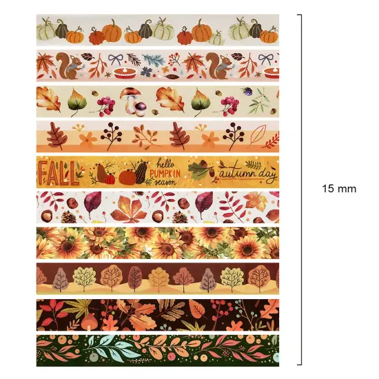 Wrapables Decorative Washi Tape for Scrapbooking, Stationery, Diary, Card Making (10 Rolls), Autumn Day {4}