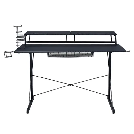 Techni Office Solutions 47.25" Black Unique Techni Sport TS-200 Carbon Computer Gaming Desk with Shelves {3}