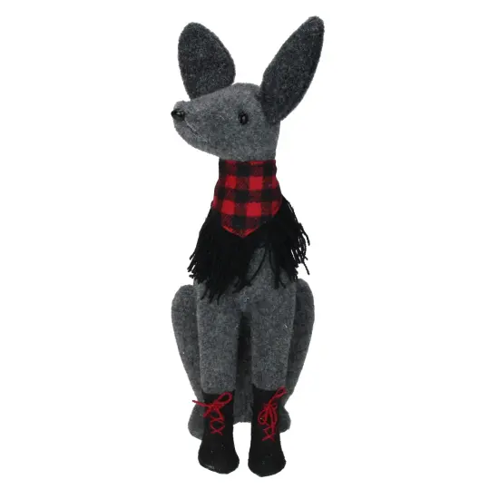 Northlight Sitting Dog with Plaid Collar Christmas Decoration - 14.5&rdquo; - Gray and Red {1}