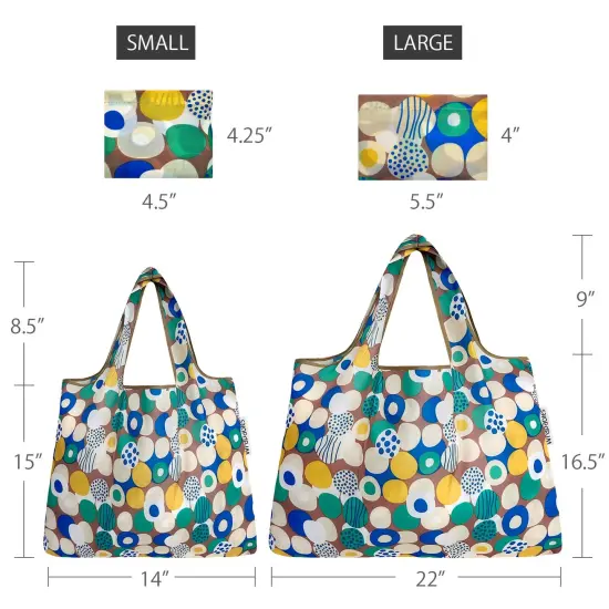 Wrapables Large & Small Foldable Tote Nylon Reusable Grocery Bags, Set of 2 Happy Dots {2}