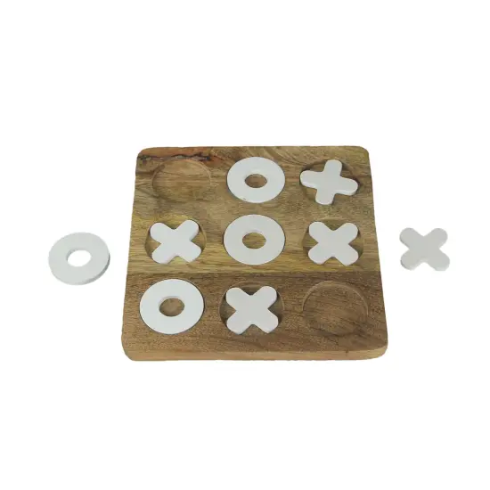 8 Inch Carved Wooden Tabletop Tic Tac Toe Game Hand Painted X and O {4}