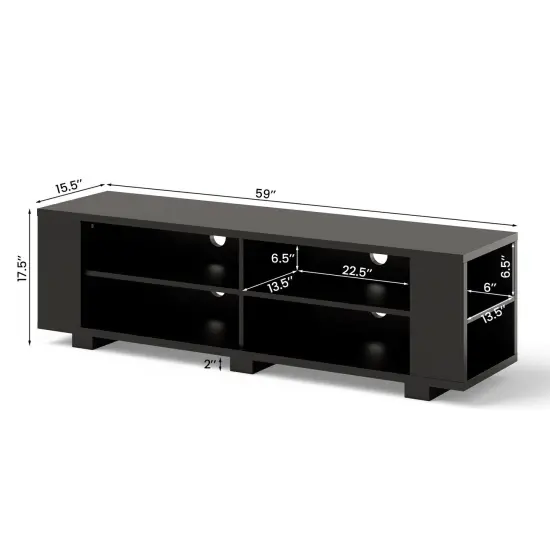 Wooden TV Stand with 8 Open Shelves for TVs up to 65 Inch Flat Screen Black {4}