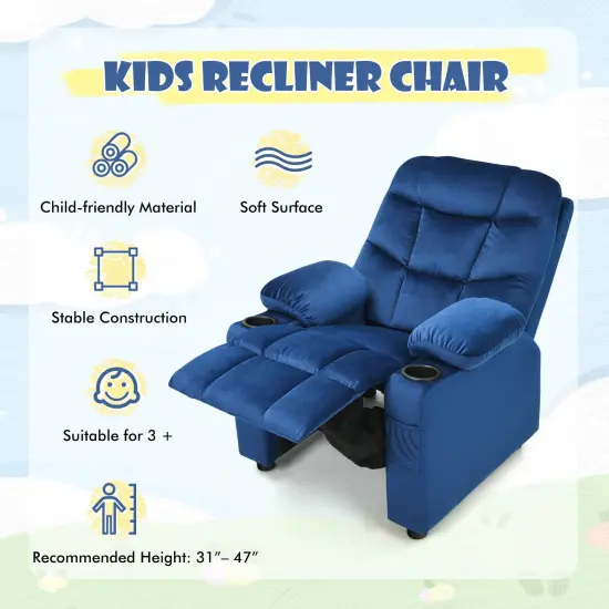 Kids Recliner Chair with Cup Holders Suitable for Children's Room, Living Room and Bedroom Light Blue {3}