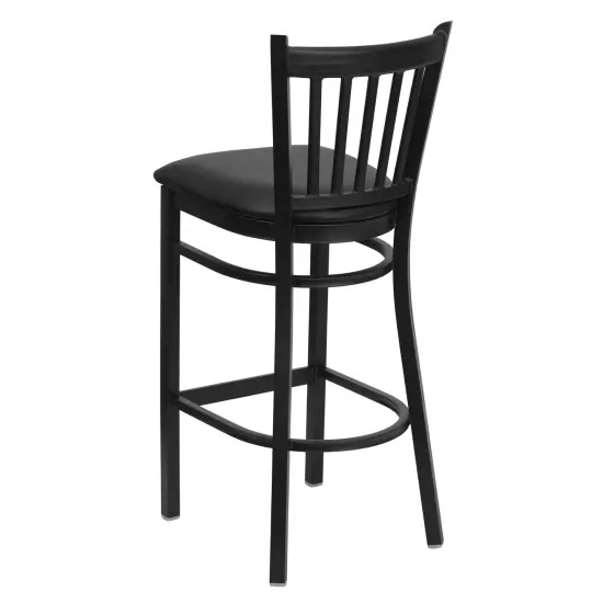 Emma and Oliver Vertical Back Metal Restaurant Dining Barstool BlackVYL/BlackMetal {4}