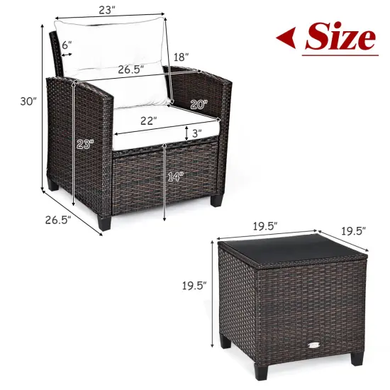 3 Pcs Patio Rattan Furniture Set Cushioned Conversation Set Coffee Table Turquoise {5}