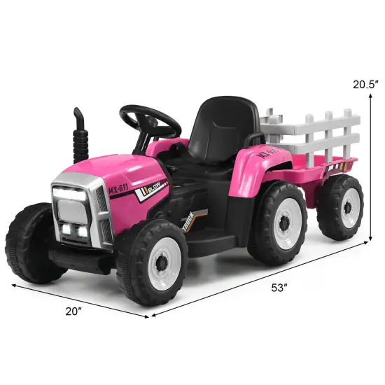 Iron Ride-On Tractor with Trailer, Music and Safety for Kids Pink {3}